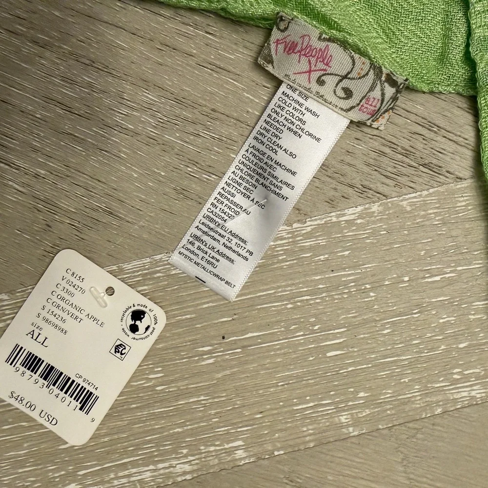 Free People Organic Apple Green Lightweight Scarf with Fringe NWT